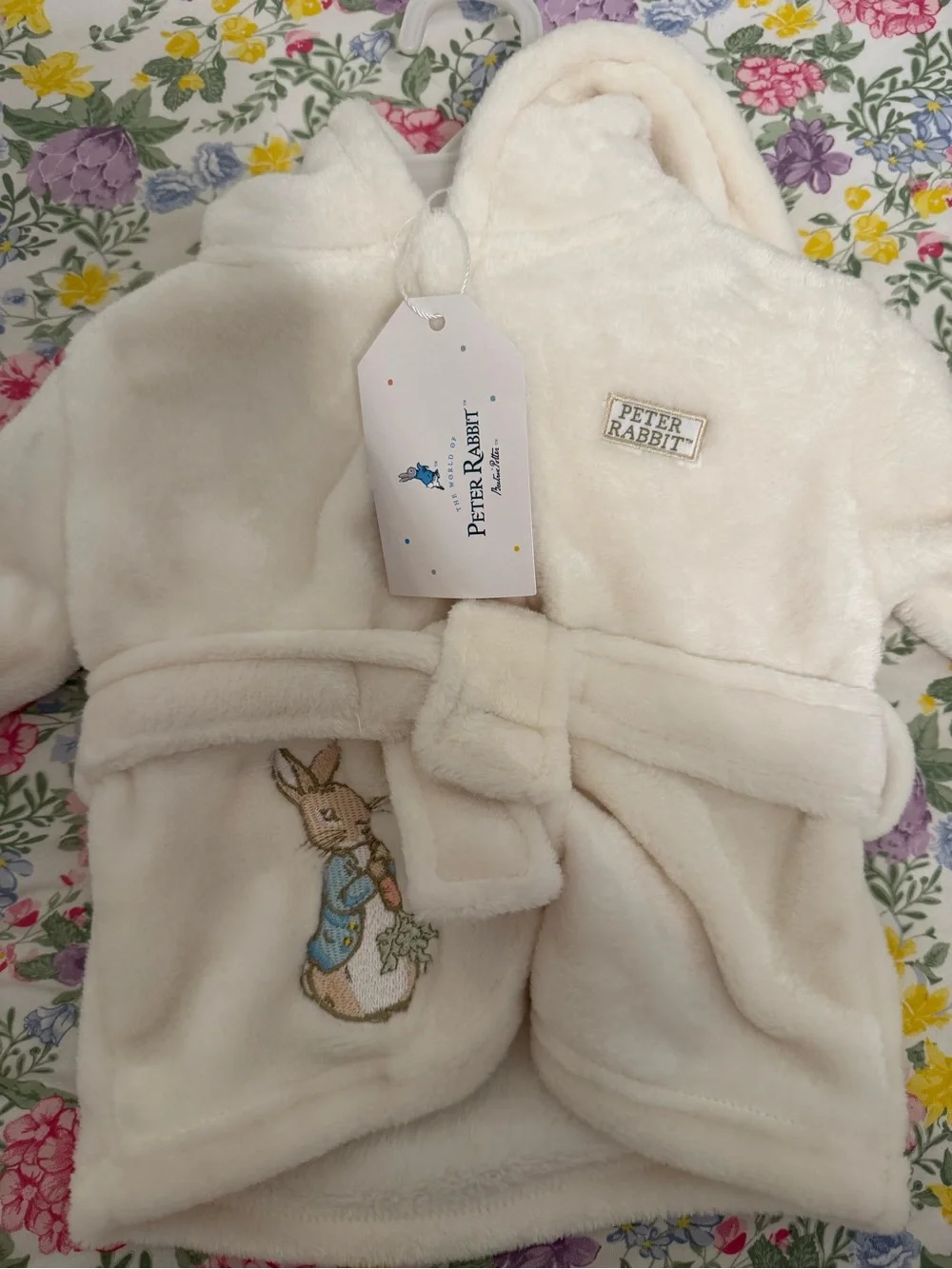 Peter Rabbit Cream Plush Hooded Kids Robe with Belt and Ears
